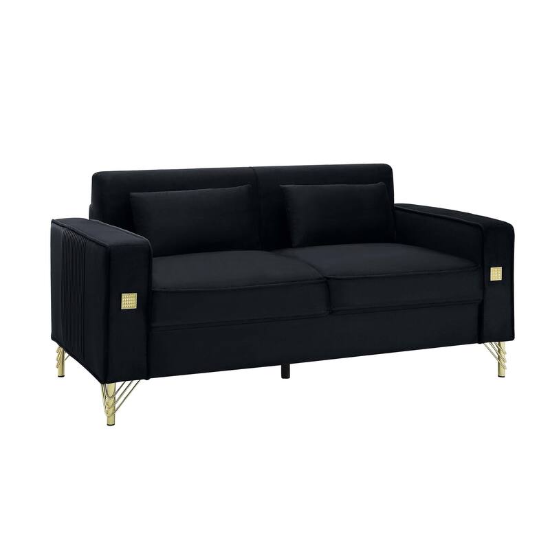 Black Classical 63.4" Velvet Loveseat Sofa with Gold Legs On Sale